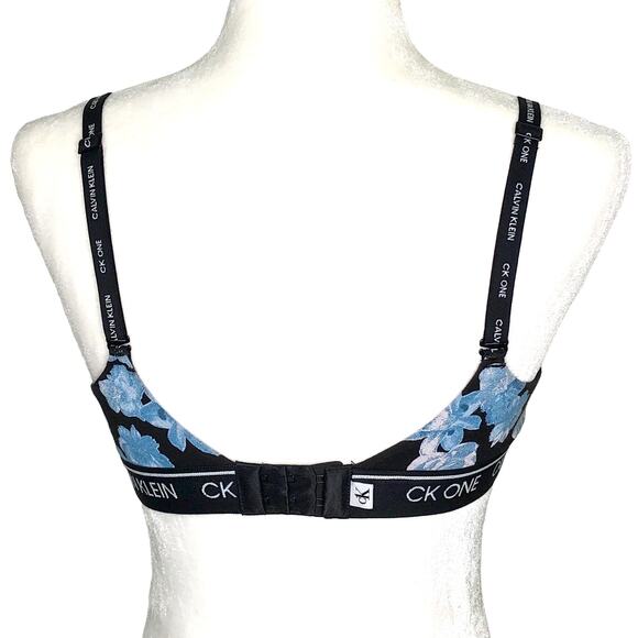 Calvin Klein CK One Bundle of 2 Black Blue Floral Adjustable Bra Small - Picture 6 of 12